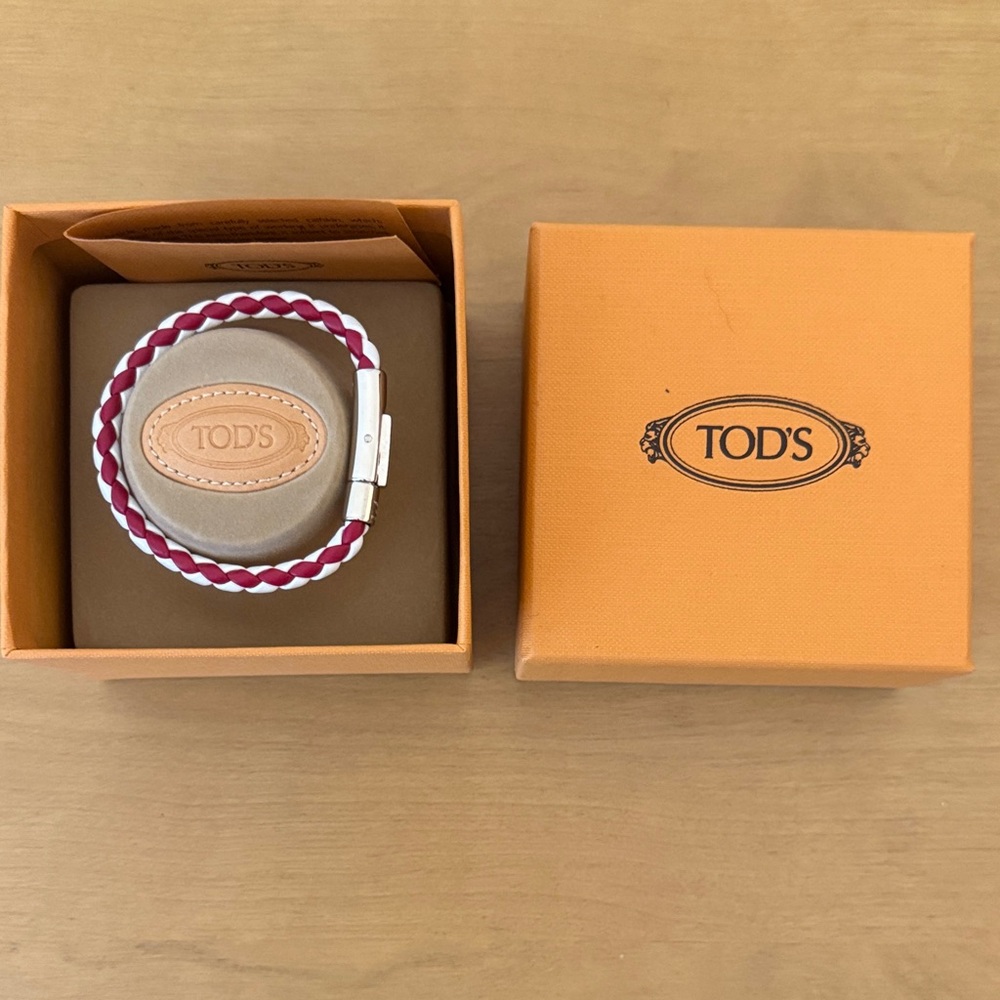 Tod's Red and White Braided Bracelet
